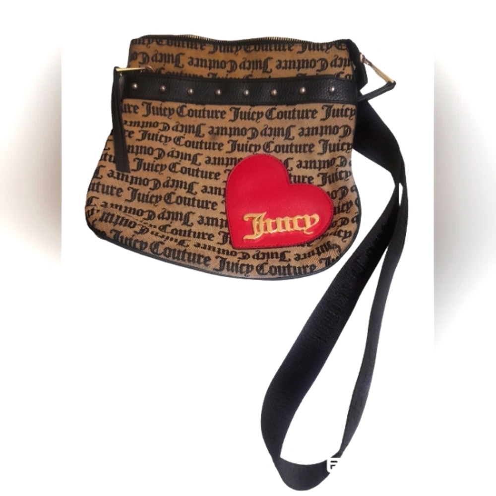 Juicy Couture Brown Logo Crossbody Bag with Red Heart Accent